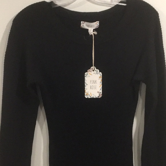 PINK ROSE Black Round Neck Ribbed MIDI Dress Small - Picture 2 of 9